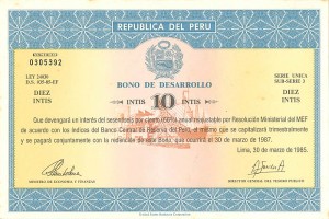 Republica Del Peru Bono De Desarrollo - 10 Intis